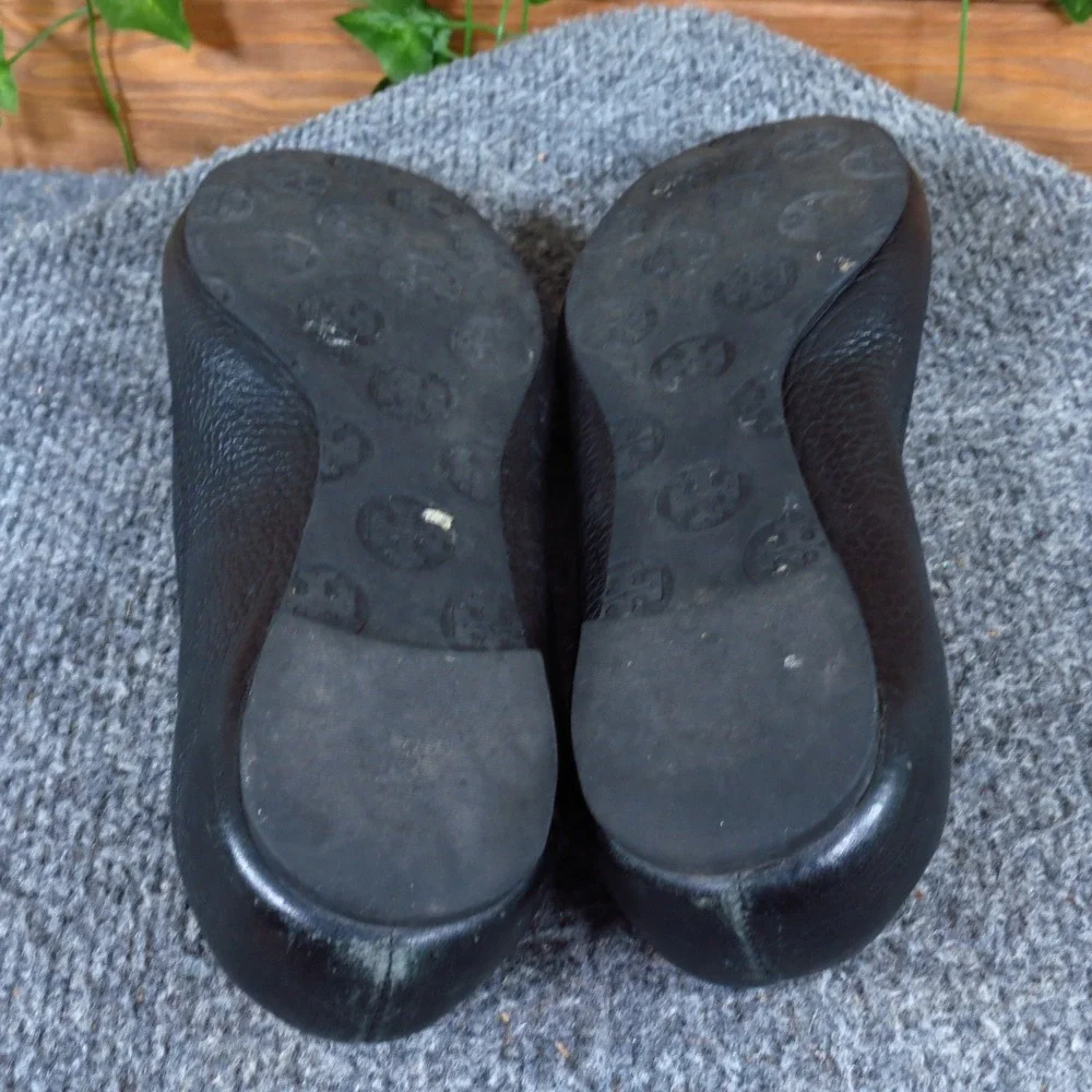 Tory Burch Tumbled Reva Travel Women Ballet Flat Size 6.5 Commuter Black Leather